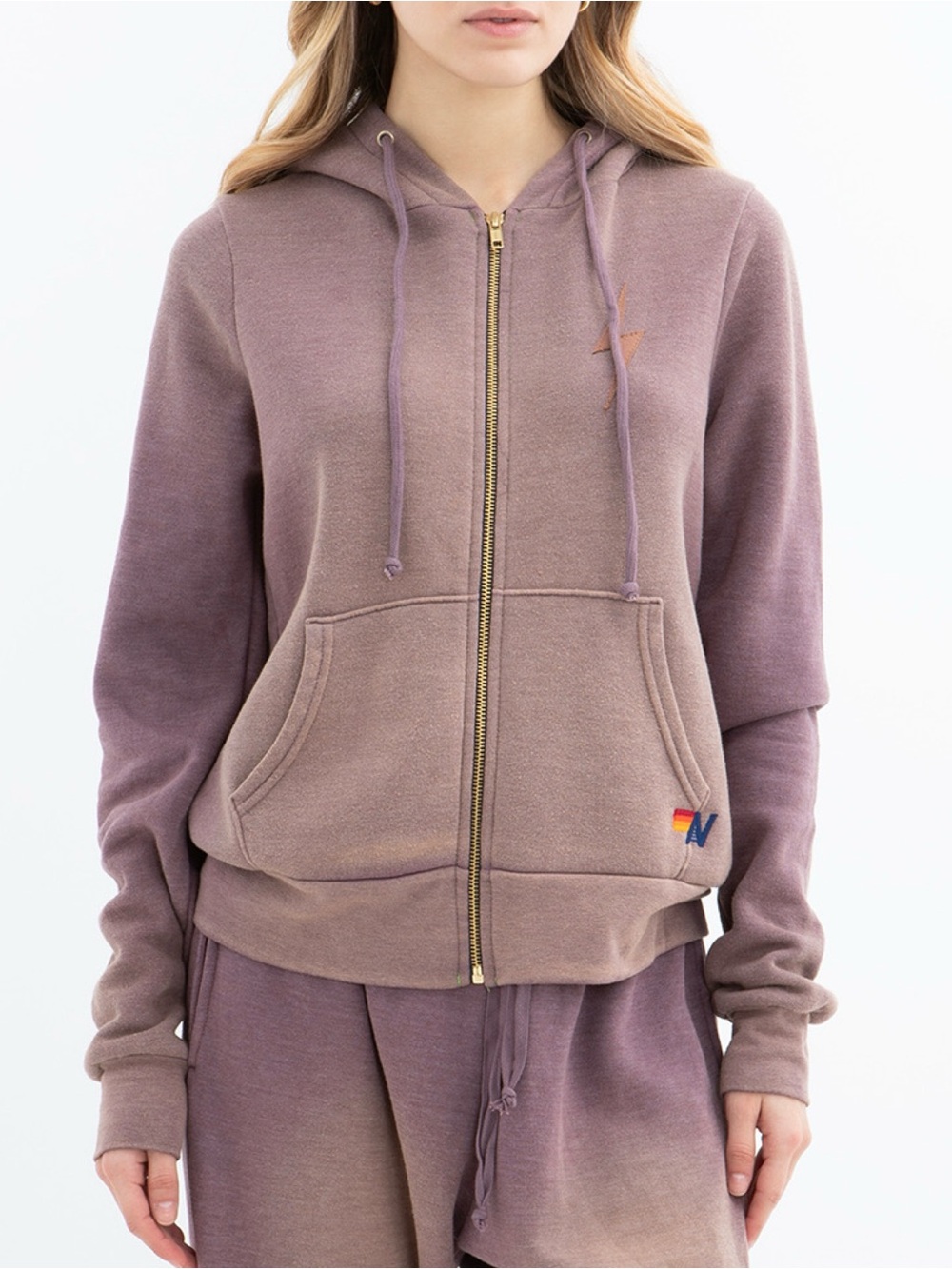 Aviator Nation Bolt Stitch 2 Zip Hoodie in Faded Mocha XS
